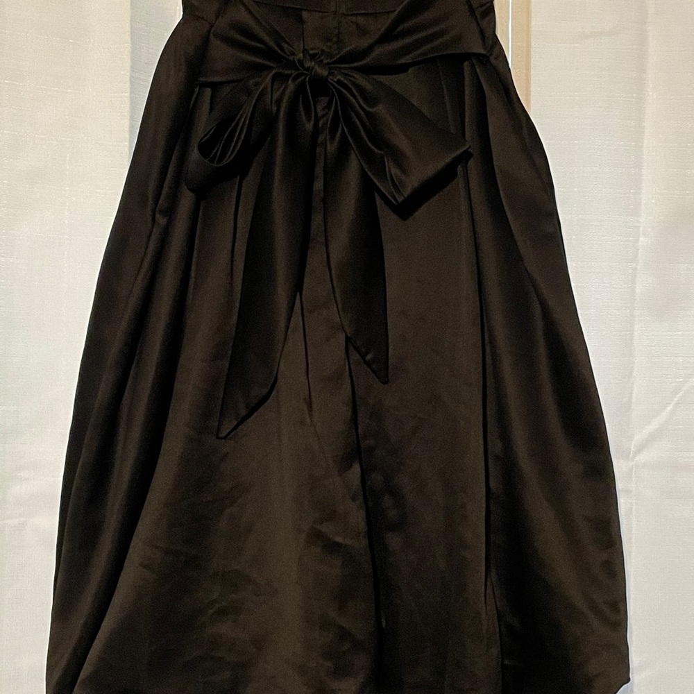 Black high waisted satin skirt with bow